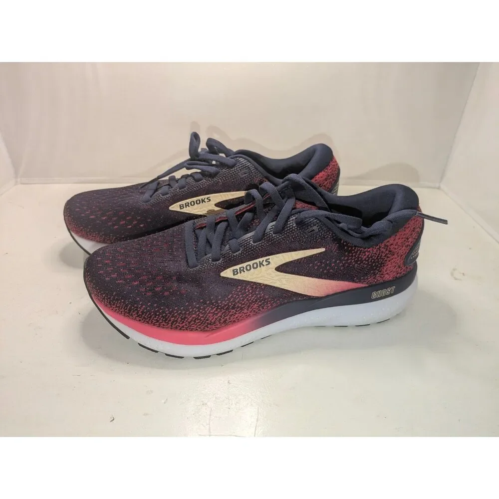 Brooks Ghost 16 Running Shoes Women Navy Blue/Pink Size 7 Wide